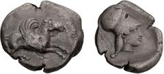 Greek Corinthia, Corinth. Stater; Corinthia, Corinth; 490-450 BC, Stater, 8.42g. Calciati-92. Obv: Pegasus flying r. Rx: Head of Athena r., trident behind; all within incuse square.. VF Buy Price: $48