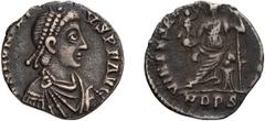 Roman Imperial Honorius. Siliqua; Honorius; 393-423 AD, Milan, 395-402 AD, Siliqua, 1.53g. RIC-1228 (C ), RSC-59†b. Obv: D N HON[ORI] - VS P F AVG Pearl-diademed, draped, cuirassed bust r., seen from 