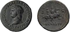 Roman Imperial Nero. Sestertius; Nero; 54-68 AD, Lugdunum, 64 AD, Sestertius, 26.89g. RIC-397 (R2), Paris-82 var., C-84 (8 Fr.), BMC p. 262 note. Obv: NERO CLAVD CAESAR AVG GER P M TR P IMP P P Head l