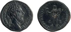 Roman Imperial Marcus Aurelius. Sestertius; Marcus Aurelius; 161-180 AD, Rome, 177 AD, Sestertius, 24.26g. BM-1610, C-422, RIC-1205. Obv: M ANTONINVS AVG - GERM SARM TR P XXXI Head laureate r. Rx: LIB