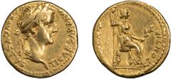 Gold Tiberius. Aureus; Tiberius; 14-37 AD, Lugdunum, Aureus, 7.67g. Giard, Lyon-Type IV. Obv: TI CAESAR DIVI - [A]VG F AVGVSTVS Head laureate r. Rx: PONTIF - MAXIM Livia seated r. holding spear and br