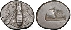 Greek Silver Ionia, Ephesus. Drachm; Ionia, Ephesus; c. 500-420 BC, Drachm, 3.39g. Karwiese Serie VI, 2B; SNG Aulock 1825–1826; SNG Kayhan-122. Obv: E-F flanking bee. Rx: Quadripartite incuse, partial