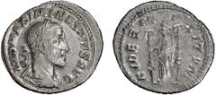 Roman Silver Maximinus I Thrax. Denarius; Maximinus I Thrax; 235-238 AD, Rome, 235-6 AD, Denarius, 2.59g. BM-58, C-7, RIC-7A. Obv: without GERM, second portrait. Rx: FIDES M - I - LITVM Fides standing