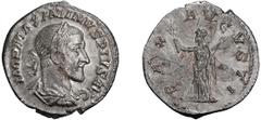 Roman Silver Maximinus I Thrax. Denarius; Maximinus I Thrax; 235-238 AD, Rome, 235-6 AD, Denarius, 2.81g. Eauze-606 (92 spec.), C-31, RIC-12, BM-68. Obv: No GERM, second portrait. Rx: PAX - AVGVSTI Pa