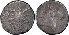 Greek Silver Zeugitania, Carthage 1/10 Silver Stater. ; Zeugitania, Carthage 1/10 Silver Stater; c. 320-310 BC, 1/10 Silver Stater, 0.69g. Jenkins-Group IV, 242-44. Obv: Palm tree with two bunches of 