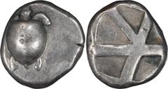 Greek Silver Attica, Aegina. Stater; Attica, Aegina; 480-456 BC, Stater, 12.04g. Sear-2594. Obv: Smooth-shell turtle. Rx: Skew Pattern.High relief. VF