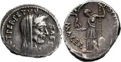 Roman Imperatorial Julius Caesar. Denarius; Julius Caesar; 44 BC, Denarius, 3.54g. Cr-480/13, Syd-1074, RSC-39, Sear Imperators-107d. Obv: Veiled and wreathed head of Caesar r., CAES[AR] before, [D]IC