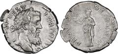 Roman Imperial Pertinax. Denarius; Pertinax; 193 AD, Rome, 193 AD, Denarius, 3.20g. BM-13, Cohen-43 (50 Fr.), RIC-11a (R2). Obv: [I]MP [C]AES P HELV - PERTIN AVG Head laureate r. Rx: PROVID - DEOR COS
