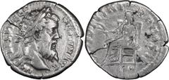 Roman Imperial Pertinax. Denarius; Pertinax; 193 AD, Rome, Denarius, 2.77g. BM-19, C-33 (60 Fr.), RIC-8a. Obv: IMP CAES P HELV - PERTIN AVG Head laureate r. Rx: OPI DIVIN T - R P COS II Ops seated l. 