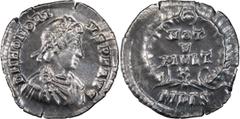 Roman Imperial Honorius. Siliqua; Honorius; 393-423 AD, Milan, Siliqua, 1.53g. RIC IX-26 (S ) = RIC X-1226 (S ), C-63 (6 Fr.). Obv: D N HONORI - VS P F AVG Pearl-diademed, draped, cuirassed bust r., s