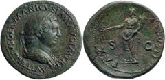 Imperial Bronze Vitellius. Sestertius; Vitellius; 69 AD, Rome, Sestertius, 26.05g. BMC-p. 377, Paris-92, C-67 (80Fr.), RIC-118. Obv: A VITELLIVS GERMANICVS IMP AVG P M TR P Bust laureate, draped r., s