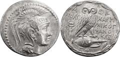 Greek Coins Attica, Athens, New Style. Tetradrachm; Attica, Athens, New Style; Magistrates Polycharm- and Nikag-, Winged Caduceus, c. 133/2 BC, Tetradrachm, 16.87g. Thompson-368, new rev. die with thi