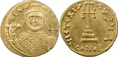Roman Coins Leontius. Solidus; Leontius; 695-698 AD. Constantinople, Solidus, 4.45g. Berk-190, Sear-1330, MIB-1. 0bv: D LEO - N P[E AV] Draped, crowned bust facing, holding akakia and cross on globe. 