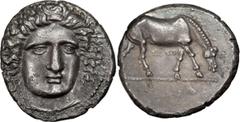 Greek Coins Thessaly, Larissa. Drachm; Thessaly, Larissa; Signed die by SIMO. c. 405-370 BC, Drachm, 5.90g. L-S Group 4, Head Type 18 (O58/R1); BCD Thessaly II 231 (same dies); HGC 4, 430. Reverse die