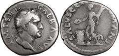 Roman Coins Galba. Denarius; Galba; 68-69 AD, Rome, Denarius, 3.15g. BM-39, RSC-234b, RIC-172. Obv: IMP SER - GALBA AVG Head laureate r. Rx: SALVS GE[N - HV]MANI Personification of the Well-being of t
