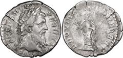 Roman Coins Pertinax. Denarius; Pertinax; 193 AD, Rome, Denarius, 2.35g. BM-13, C-43 (50 Fr.), RIC-11a (R2). Obv: [I]MP CAES P HELV - PERTIN AVG Head laureate r. Rx: PROVID - DEOR COS II The Human Rac