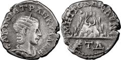 Roman Coins Tranquillina. Drachm; Tranquillina; Caesarea, Cappadocia, Year 4=241 AD, Drachm, 3.06g. Sydenham/Malloy-617aa. Obv: CABINIA TRANKV??INH Bust draped r., wearing stephane, the hair falling o