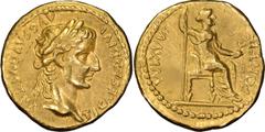 Roman Tiberius. Aureus; Tiberius; 14-37 AD, Lugdunum, Aureus, 7.79g. BM-46, C-15 (40 Fr.), Paris-26, RIC-29 (R ), Calicó-305. Obv: TI CAESAR DIVI - AVG F AVGVSTVS Head laureate r. Rx: PONTIF - MAXIM L