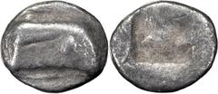 Greek Ionia, Teos. Archaic Tetartemorion; Ionia, Teos; c. 470-450 BC, Tetartemorion, 0.17g. Balcer, SNR 1968-79. Obv: Head of griffin r. Rx: Incuse square.. VF