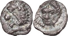 Greek Caria, Uncertain Mint; perhaps Mylasa . Archaic Tetartemorion; Caria, Uncertain Mint; perhaps Mylasa ; c. 395-353 BC, Tetartemorion, 0.15g. Klein-507. Obv: Forepart of roaring lion l. Rx: Facing