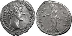 Roman Marcus Aurelius as Caesar. Denarius; Marcus Aurelius as Caesar; 139-161 AD, Rome, 151-2 AD, Denarius, 3.55g. BM-703, C-19, RIC-448b. Obv: AVRELIVS CAESAR - ANTONINI AVG PII FIL Bare head r. Rx: 