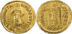 Gold Coins Anastasius I. Solidus; Anastasius I; 491-518 AD. Constantinople, c. 492-507 AD, Solidus, 4.29g. Berk-30, MIB-4a, DO-3f, Sear-3. Obv: D N ANASTA - SIVS PP AVG Helmeted, cuirassed three-quart