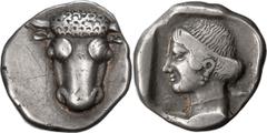 Greek Coins Phocis, Federal Coinage. Triobol; Phocis, Federal Coinage; c. 445-420 BC, Triobol, 2.95g. Williams-242a, pl. 8 (this coin). Obv: Bull's head facing. Rx: F - [O] upwards on l., [I.K] upward