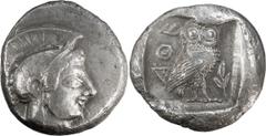 Greek Coins Attica, Athens. Tetradrachm; Attica, Athens; c. 515-510 BC, Tetradrachm, 16.85g. Seltman-328, Asyut-Group III. Obv: Helmeted head of Athena r. Rx: Owl standing r., head front, olive twig w