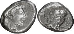 Greek Coins Attica, Athens. Tetradrachm; Attica, Athens; 475-470 BC, Tetradrachm, 17.06g. Starr-Group 1. Obv: Archaic head of helmeted Athena r. Rx: Owl standing r., head front, ATE to r., to l. cresc