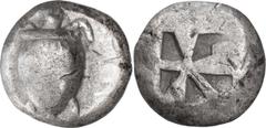 Greek Coins Attica, Aegina. Stater; Attica, Aegina; c. 485-480 BC, Group VI, Stater, 12.22g. Asyut-531. Obv: Sea turtle. Rx: Incuse square of skew pattern, divided by straight lines into six compartme