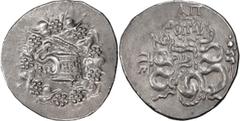 Greek Coins Mysia, Pergamum. Cistophorus; Mysia, Pergamum; c. 76 BC, Cistophorus, 12.46g. Kleiner, Museum Notes 23, 1978, pl. 14, 26; SNG Paris-1728. Obv: Snake emerging l. from half-open cista mystic
