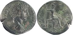 Roman Coins Marcus Aurelius as Caesar. Sestertius; Marcus Aurelius as Caesar; 139-161 AD, Rome, 154 AD, Sestertius, 25.83g. BM-1959 note, RIC-1315 note, bust var. of C-668. Obv: AVRELIVS CA - ES ANTON