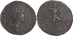 Roman Coins Marcus Aurelius as Caesar. Sestertius; Marcus Aurelius as Caesar; 139-161 AD, Rome, 159 AD, Sestertius, 25.49g. BM-2086, RIC-1349Ab corr., C-748 corr. Obv: AVRELIVS - CAES AVG PII F Bare-h