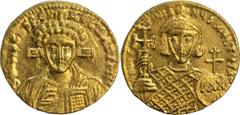 Ancient Gold Coins Justinian II. Solidus; Justinian II; 2nd Reign, 705-711 AD. Constantinople, Solidus, 4.42g. Berk-200, Hahn-1. Obv: Facing bust of Christ, cross behind head, raising r. hand in bened
