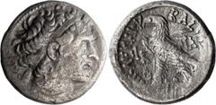 Ancient Greek Coins Ptolemaic, Cleopatra VII. Tetradrachm; Ptolemaic, Cleopatra VII; Year 20= 33/32 BC, Tetradrachm, 9.24g. SNG Cop-416. Obv: Diademed head of Ptolemy I r. Rx: Eagle on thunderbolt, LK