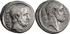 Ancient Roman and Byzantine Coins M. Junius Brutus. Denarius; M. Junius Brutus; 54 BC, Denarius, 3.87g. Cr-433/2, Syd-907, RSC Junia-30. Obv: Head of L. Iunius Brutus r., behind BRVTV[S] downwards. Rx