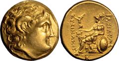 Ancient Coins Thrace, Lysimachus. Stater; Thrace, Lysimachus; Posthumous Issue, Calchedon, c. 230s-220s BC, Gold Stater, 8.34g. Marinescu Issue 33, 73 var. (new obv. die); HGC-506. Obv: Diademed head 