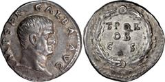 Ancient Coins Galba. Denarius; Galba; 68-69 AD, Rome, Denarius, 3.52g. BM-34 corr., C-287, Paris-76, RIC-167. Obv: IMP SER - GALBA - AVG Head bare r. Rx: S P Q R / OB / C S in three lines within oak w
