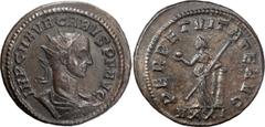 Ancient Coins Carus. Antoninianus; Carus; 282-283 AD, Ticinum, Antoninianus, 5.15g. RIC-76 (S ), C-61 var. (3 Fr.), Venera-268 (1 spec.). Obv: IMP C M AVR CARVS P F AVG Radiate, draped, cuirassed bust