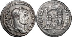 Ancient Coins Galerius as Caesar. Argenteus; Galerius as Caesar; 293-305 AD, Rome, c. 295-7 AD, Argenteus, 3.00g. RIC-42b (S), offizina Z=7; RSC-219b; cf. Jelocnik-pl. XII.1 (officina G=3). Obv: MAXIM