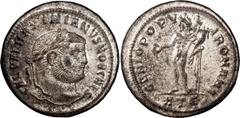 Ancient Coins Galerius as Caesar. Follis; Galerius as Caesar; 293-305 AD, Heraclea, c. 296-7 AD, Follis, 10.10g. RIC-18b (C), officina E=5. Obv: GAL VAL MAXIMIANVS NOB CAES Head laureate r. Rx: GENIO 