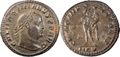 Ancient Coins Galerius as Augustus. Follis; Galerius as Augustus; 305-311 AD, Cyzicus, c. 308-9 AD, Follis, 6.18g. RIC-44 (C), officina A=1, C-49 (1 Fr.). Obv: GAL MAXIMIANVS P F AVG Head laureate r. 