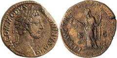 Ancient Coins Commodus. Sestertius; Commodus; 177-192 AD, Rome, 181 AD, Sestertius, 25.10g. BM-446, RIC-308a, C-106 var. Obv: M COMMODVS - AN[T]ONINVS AVG Head laureate r. Rx: FEL AVG TR [P VI] IMP II