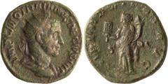 Ancient Coins Trajan Decius. Dupondius; Trajan Decius; 249-251 AD, Rome, Dupondius, 10.07g. RIC-120c (S), C-72 (C). Obv: IMP C M Q TRAIANVS DECIVS AVG Bust radiate, cuirassed r. Rx: LIBERALITAS AVG S 