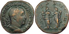 Ancient Coins Trajan Decius. Sestertius; Trajan Decius; 249-251 AD, Rome, Sestertius, 19.89g. RIC-124a (S), C-87 (C). Obv: IMP C M Q TRAIANVS DECIVS AVG Bust laureate, cuirassed r. Rx: P - A - NNONIA 
