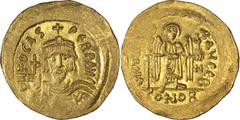 Ancient Gold Focas. Solidus; Focas; 602-610 AD. Constantinople, c. 603-7 AD, Solidus, 4.37g. Berk-100, Sear-619, MIB-8. Obv: O N FOCAS - PERP AVI Draped, cuirassed bust facing, wearing crown without p