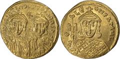 Ancient Gold Constantine V. Solidus; Constantine V; 741-775 AD. Constantinople, Solidus, 4.45g. Berk-226, Sear-1551. Obv: COnSTAnTInOS S LEOn O nEOS Crowned frontal busts of Constantine V with short b
