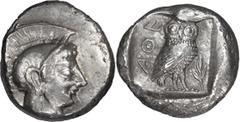 Greek Silver Attica, Athens. Tetradrachm; Attica, Athens; c. 515-510 BC, Tetradrachm, 16.85g. Seltman-328, Asyut-Group III. Obv: Helmeted head of Athena r. Rx: Owl standing r., head front, olive twig 