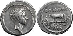 Roman Imperatorial Silver Julius Caesar. Denarius; Julius Caesar; 40 BC, Moneyer Q. Voconius Vitulus, Denarius, 3.85g. Cr-526/4; Syd-1133 (R5); C-45 (12 Fr.); Sear, Imperators-331. Obv: Wreathed head 