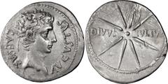 Roman Imperial Silver Augustus. Denarius; Augustus; 27 BC-14 AD, 19-18 BC, Denarius, 3.59g. RIC-37a, BM-323, Paris-1292, C-98 corr. (3 Fr.). Obv: CAESAR - AVGVSTVS Head r. wearing oak wreath. Rx: DIVV